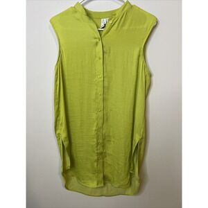 Joie Shirt Womens Sleeveless Top Tunic Button Front Oversized Lightweight Green